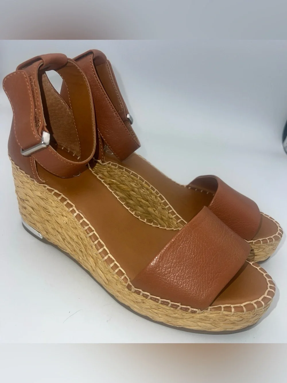 Franco Sarto Women’s Clemens Espadrille Wedge Sandal Cognac Brown Leather Size 8